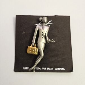 Vintage Brooch - Business Lady / Stylish Woman with a Briefcase